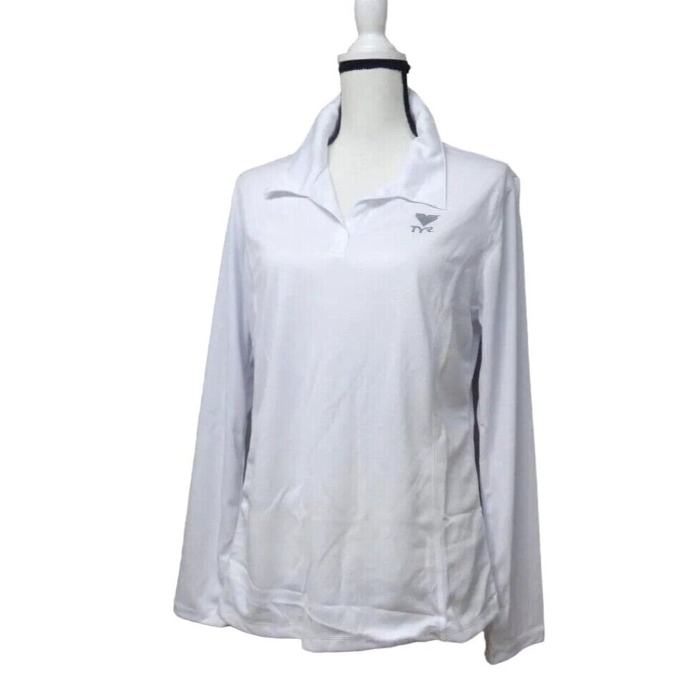 TYR Women’s Long Sleveed Polo, White, XL